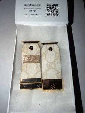 Authentic Upcycled Cream Webbed Gucci Watchlet w/ patch by Spark’l, 6.75”wrist